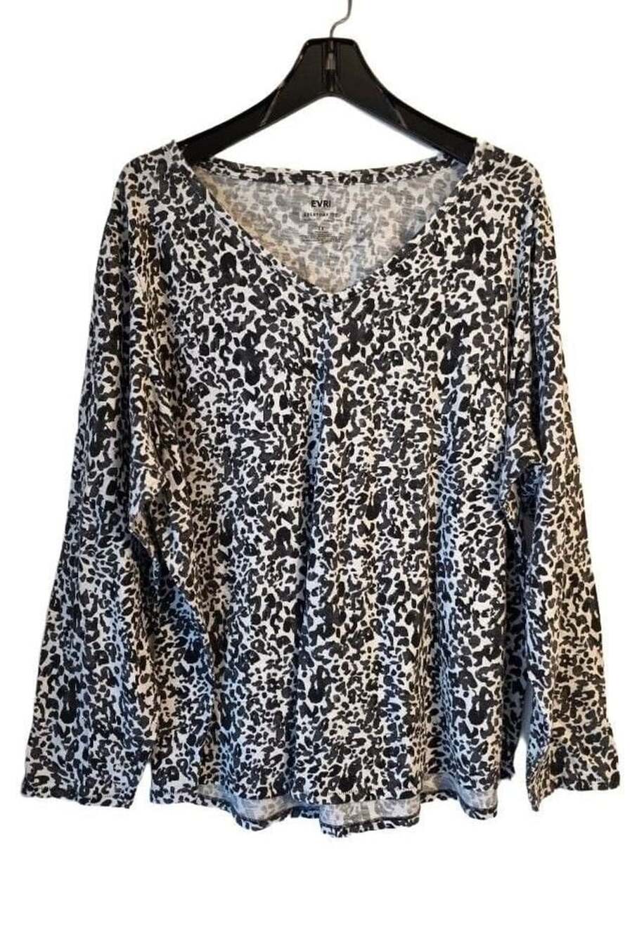EVRI Plus Size Printed Peasant Blouse Black White 2X